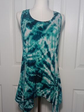 Jostar Teal Tie Dye Sharkbite Tunic Tank Top Sleeveless Medium